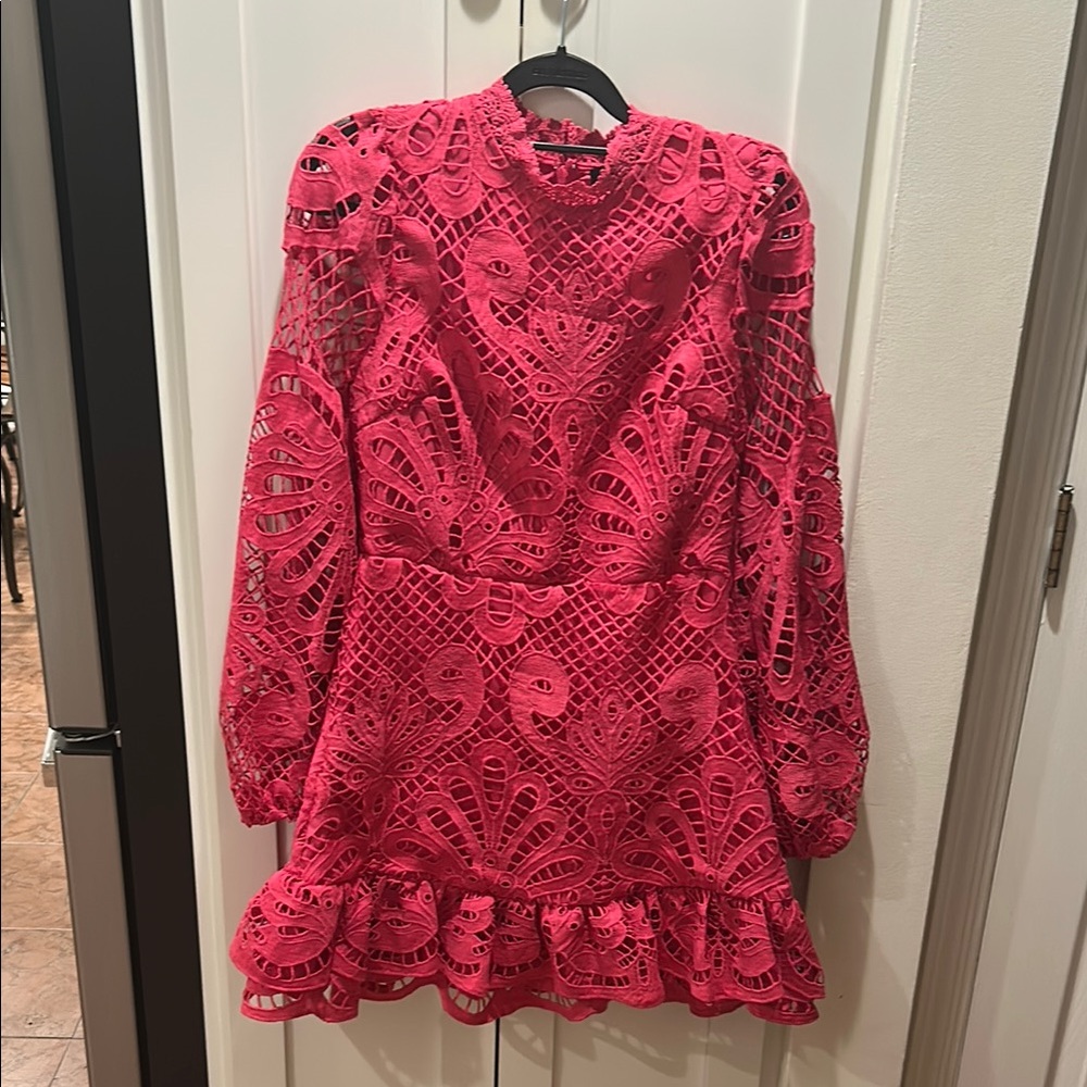 Aqua Pink Lace Mini Dress